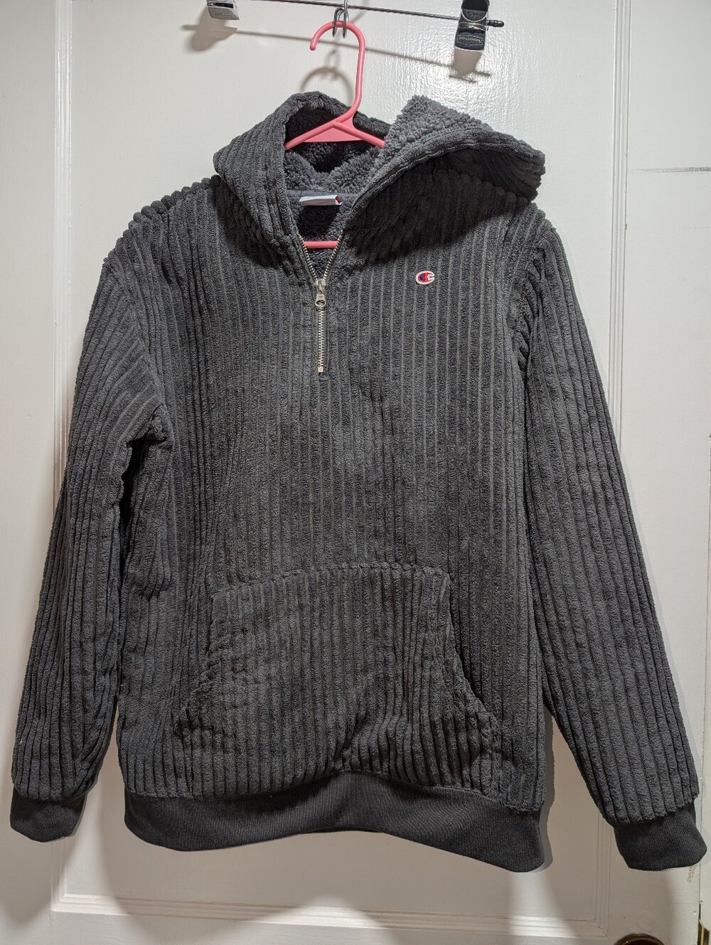 Champion Dark Gray Ribbed Hooded Quarter-Zip Sweater - Picture 3 of 4